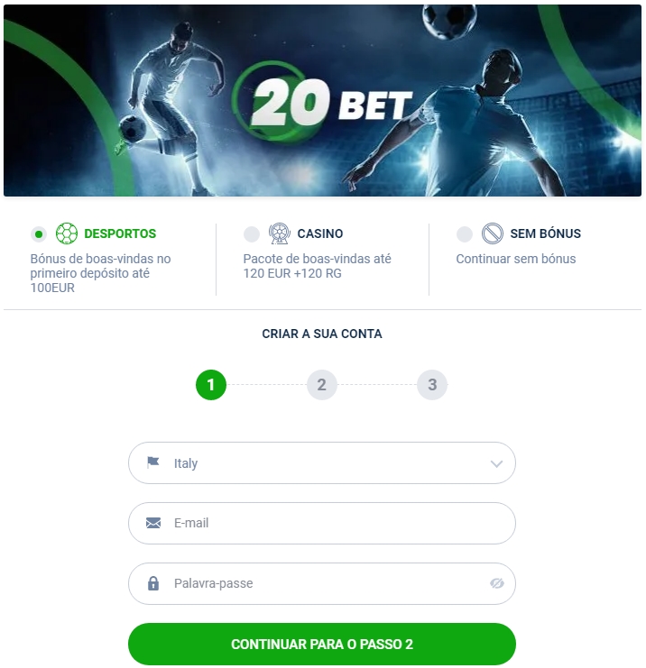 20bet Portugal Registar